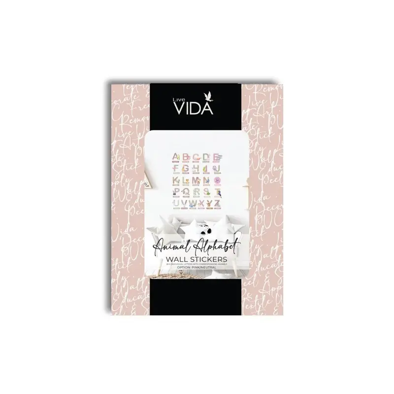 Live Vida Alphabet Wall Stickers With Animal Figures 26 Pcs - Pink 2