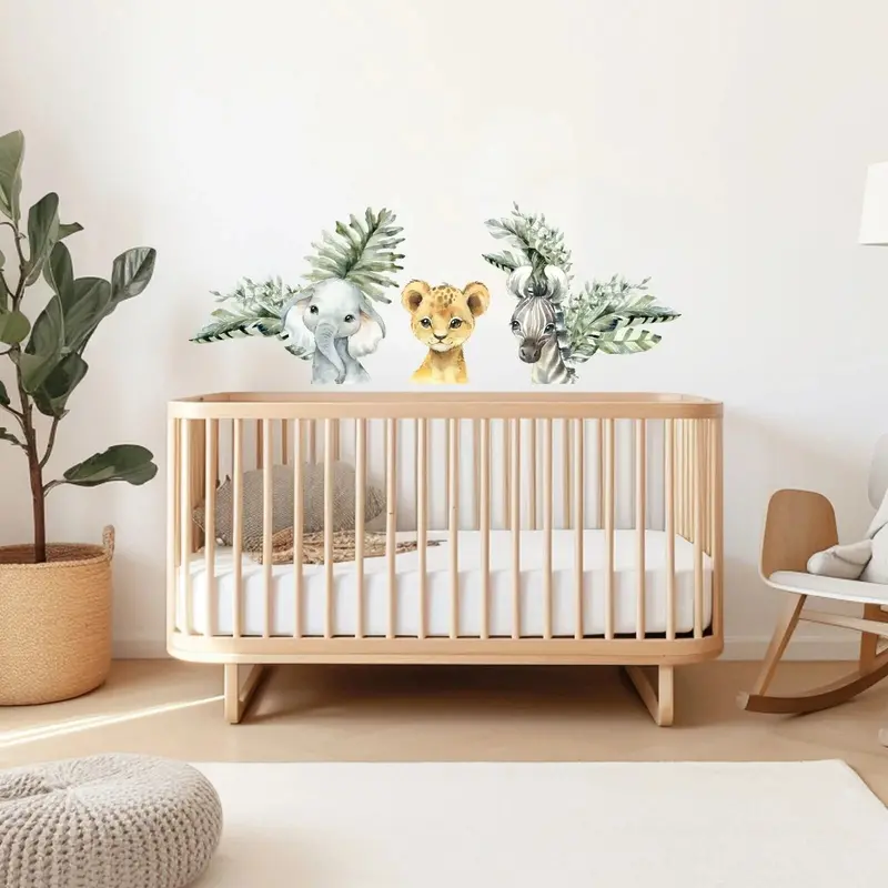 Live Vida Baby Safari Wall Sticker Leafy Elephant & Lion & Zebra 3 Pcs 1