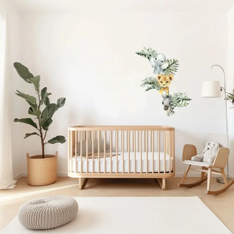 Live Vida Baby Safari Wall Sticker Leafy Elephant & Lion & Zebra 3 Pcs 2