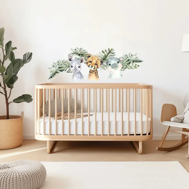 Live Vida Baby Safari Wall Sticker Leafy Hippo & Cheetah & Rhino 3 Pcs 1