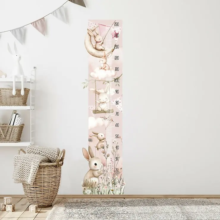 Live Vida Flower Bunnies Height Chart Wall Sticker - Pink 1
