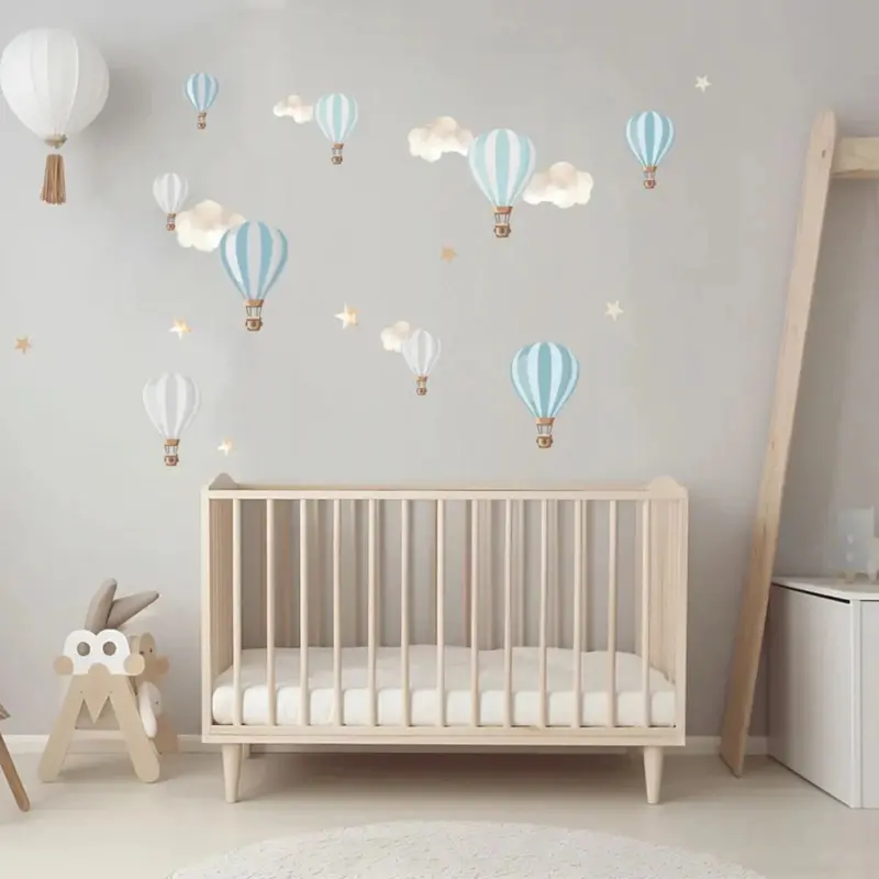 Live Vida Hot Air Balloons Wall Stickers A4 - Blue & Grey 1