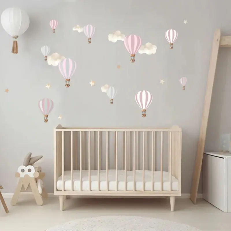 Live Vida Hot Air Balloons Wall Stickers A4 - Pink & Grey 1