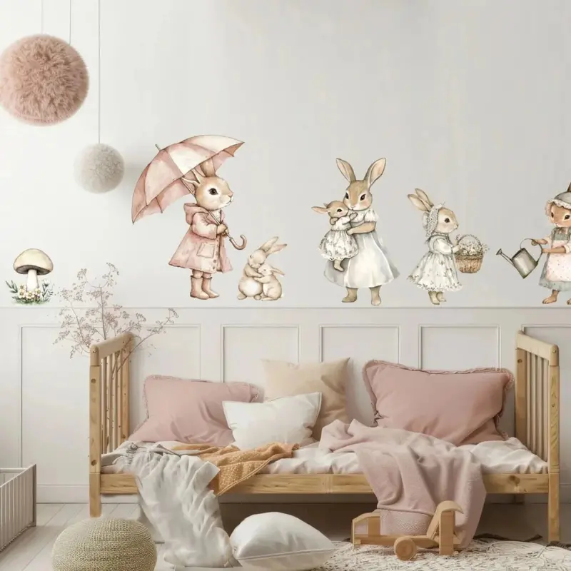 Live Vida Rabbit Textile Wall Sticker Set - Pink 1