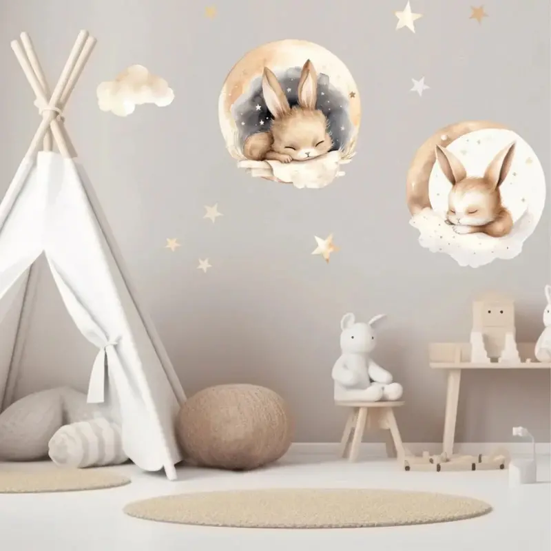 Live Vida Sleeping Bunnies Circle Wall Art Stickers 2 Pcs 1