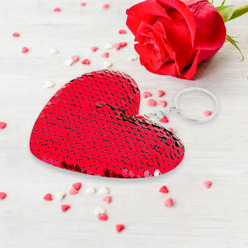 Llavero En Forma De Corazón Con Lentejuelas, Color Rojo 1
