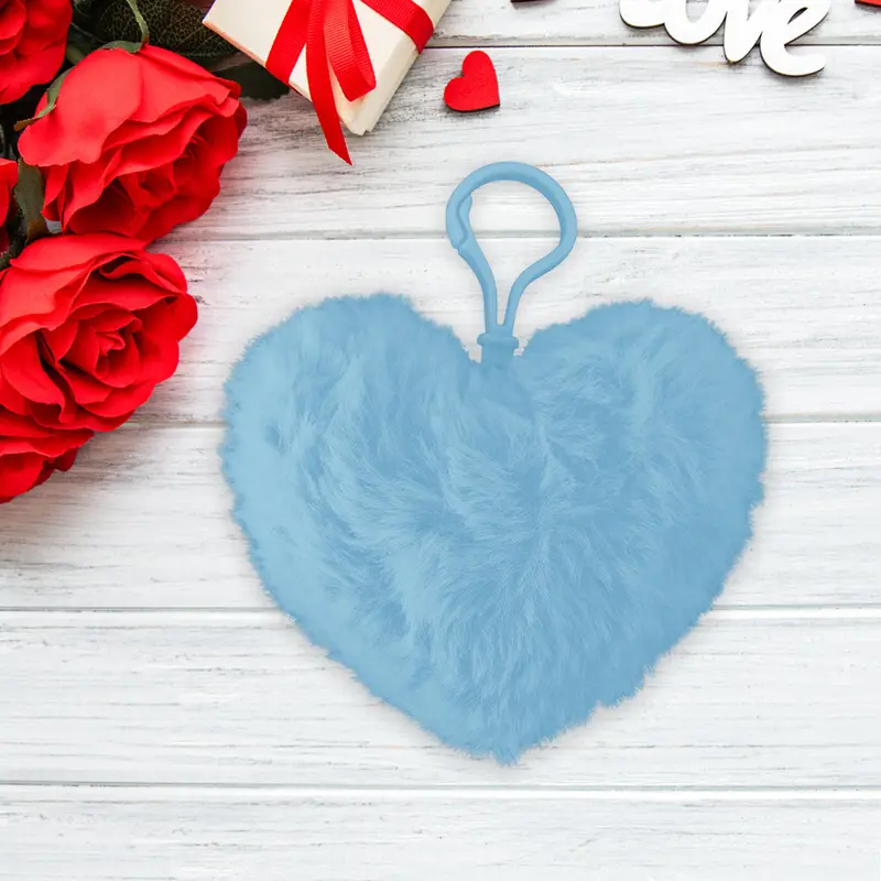 Llavero En Forma De Corazón De Peluche, Color Azul Cielo 2