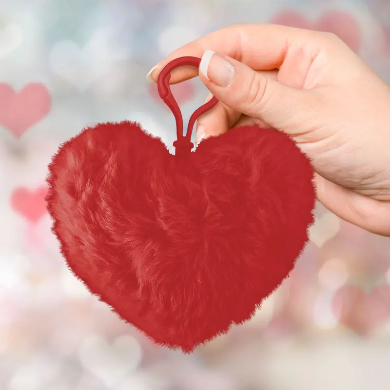 Llavero En Forma De Corazón De Peluche, Color Rojo 1