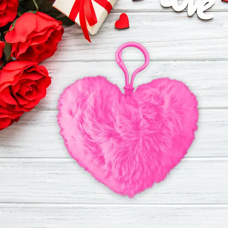 Llavero En Forma De Corazón De Peluche, Color Rosa 2