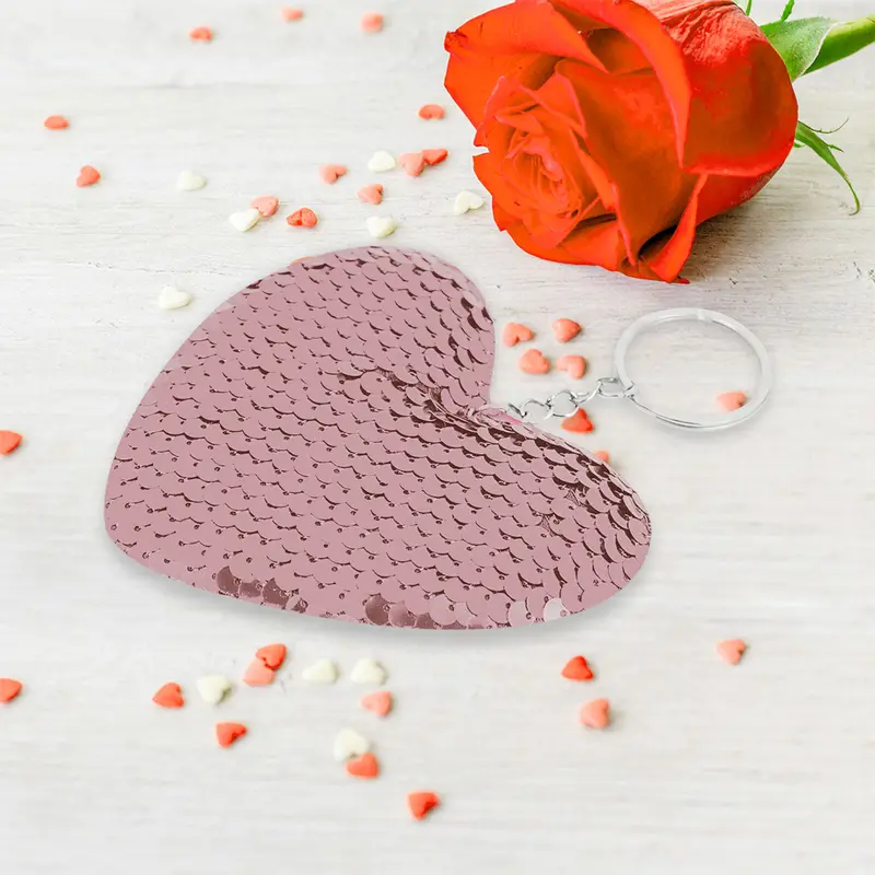 Llavero Forma De Corazón Con Lentejuelas, Color Lila 1