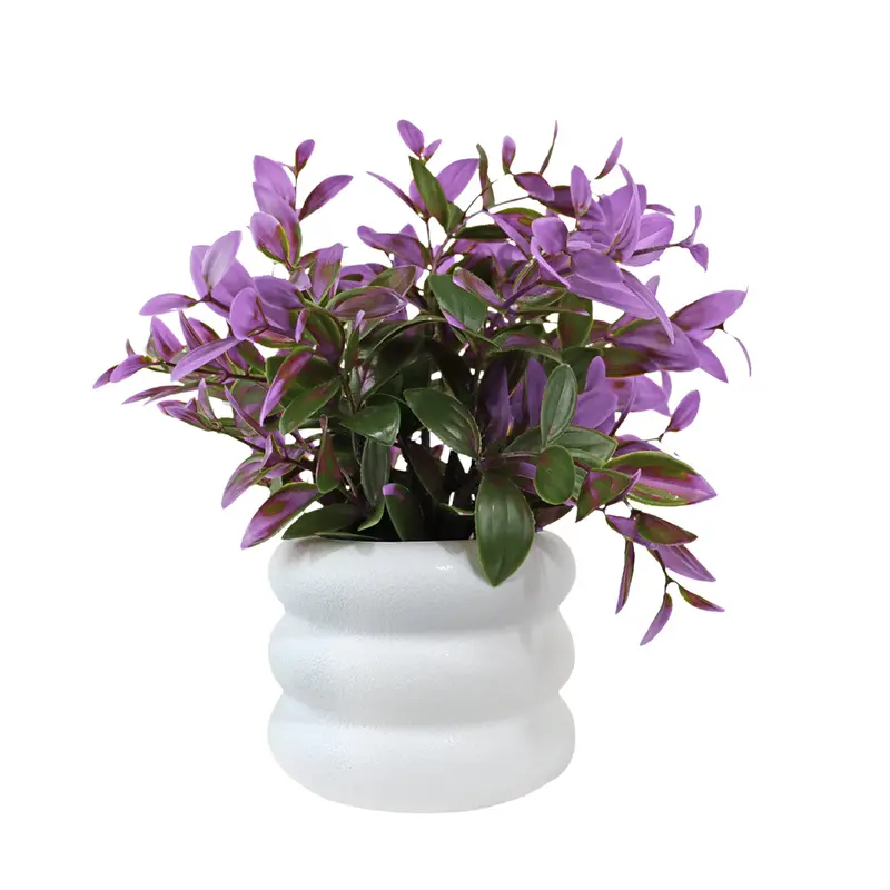 Maceta Blanca Con Flor Artificial Color Morado 2