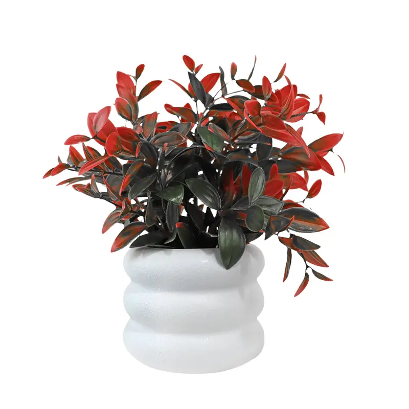 Maceta Blanca Con Flor Artificial Color Rojo 2