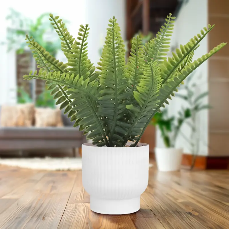 Maceta Blanca Con Helecho, Planta Artificial 2