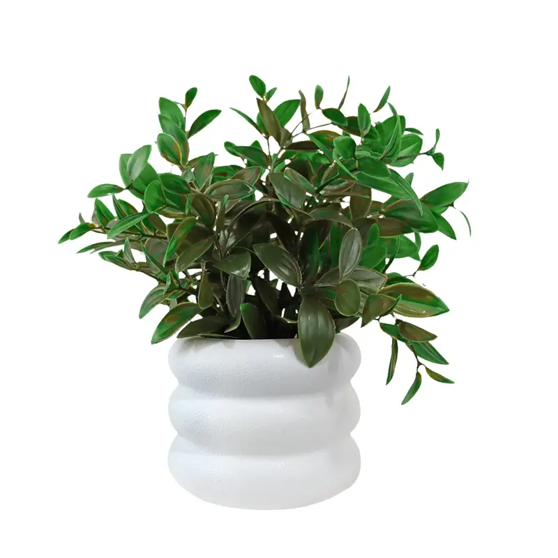 Maceta Blanca Con Planta Artificial Color Verde 2
