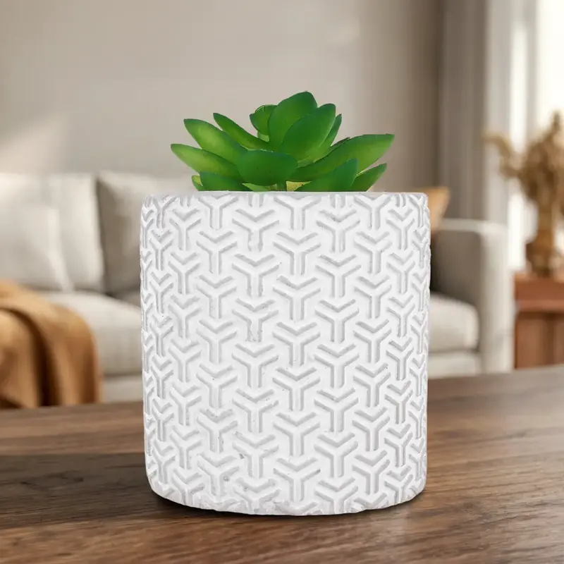 Maceta Cilindro, Diseño Textura, Color Gris 2