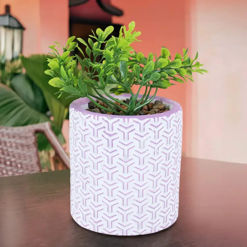 Maceta Cilindro, Diseño Textura, Color Morado 1