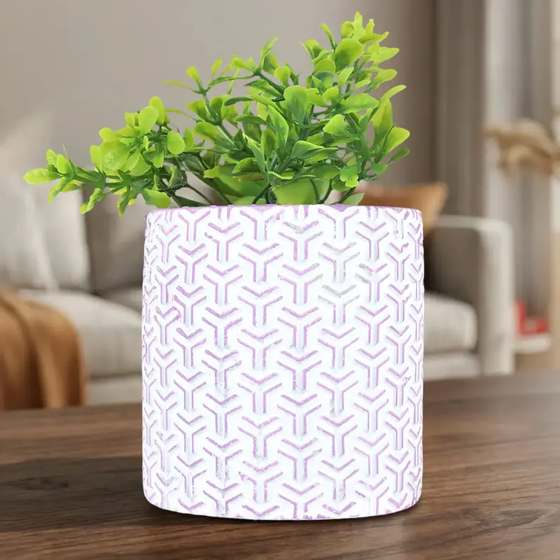Maceta Cilindro, Diseño Textura, Color Morado 2