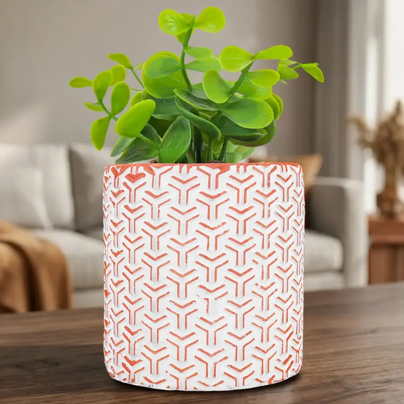 Maceta Cilindro, Diseño Textura, Color Naranja 1
