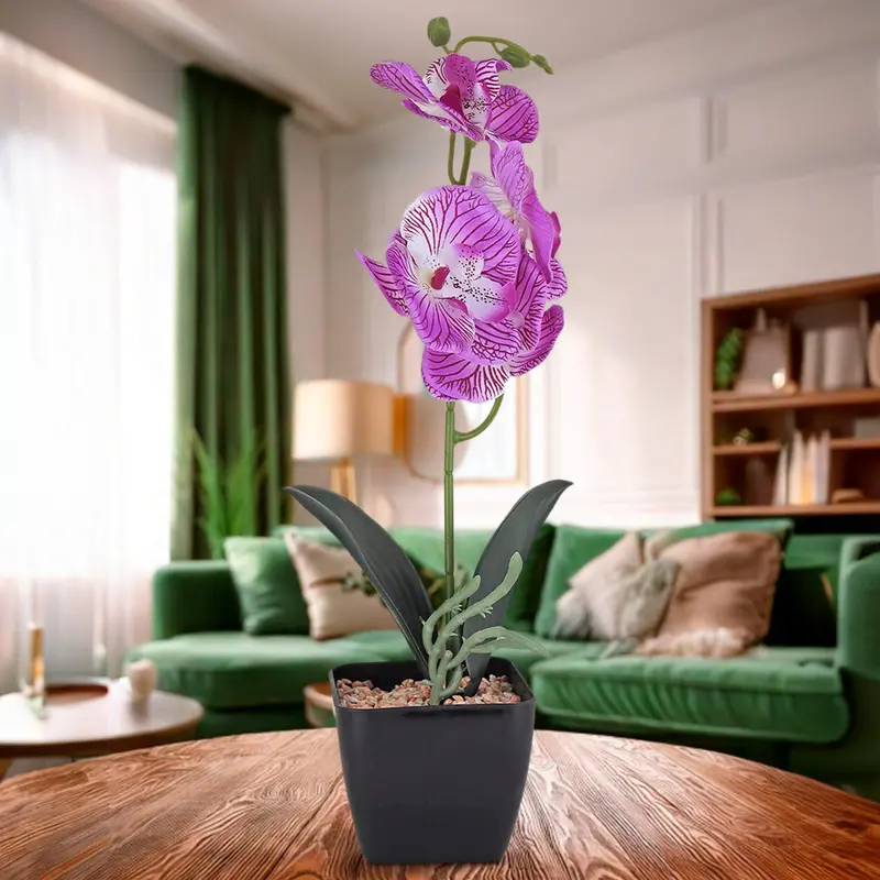 Maceta Clã¡Sica Con Orquã­Dea Artificial, Color Lila 1