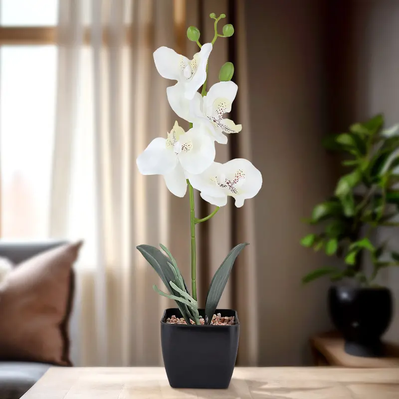 Maceta Clásica Con Orquídea Artificial, Color Blanco 1