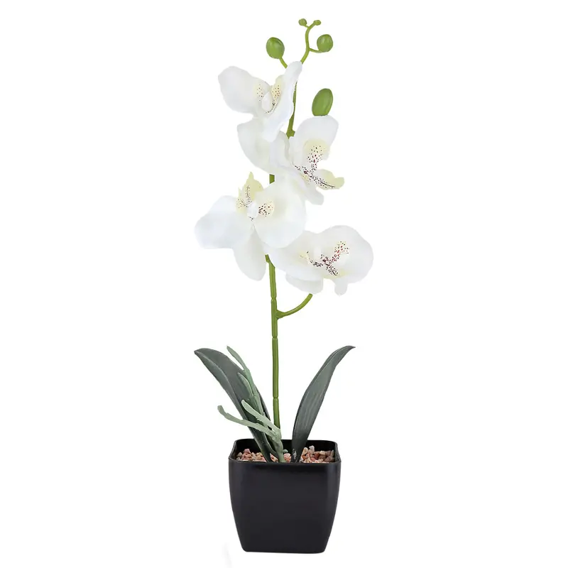 Maceta Clásica Con Orquídea Artificial, Color Blanco 2
