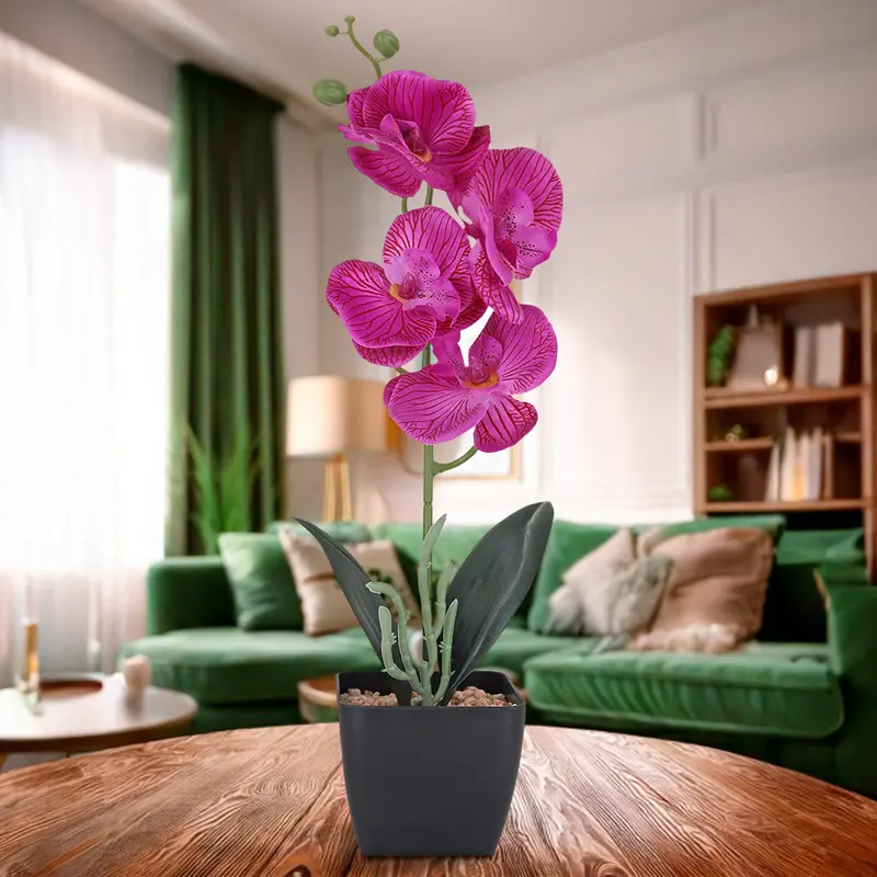 Maceta Clásica Con Orquídea Artificial, Color Morado 1
