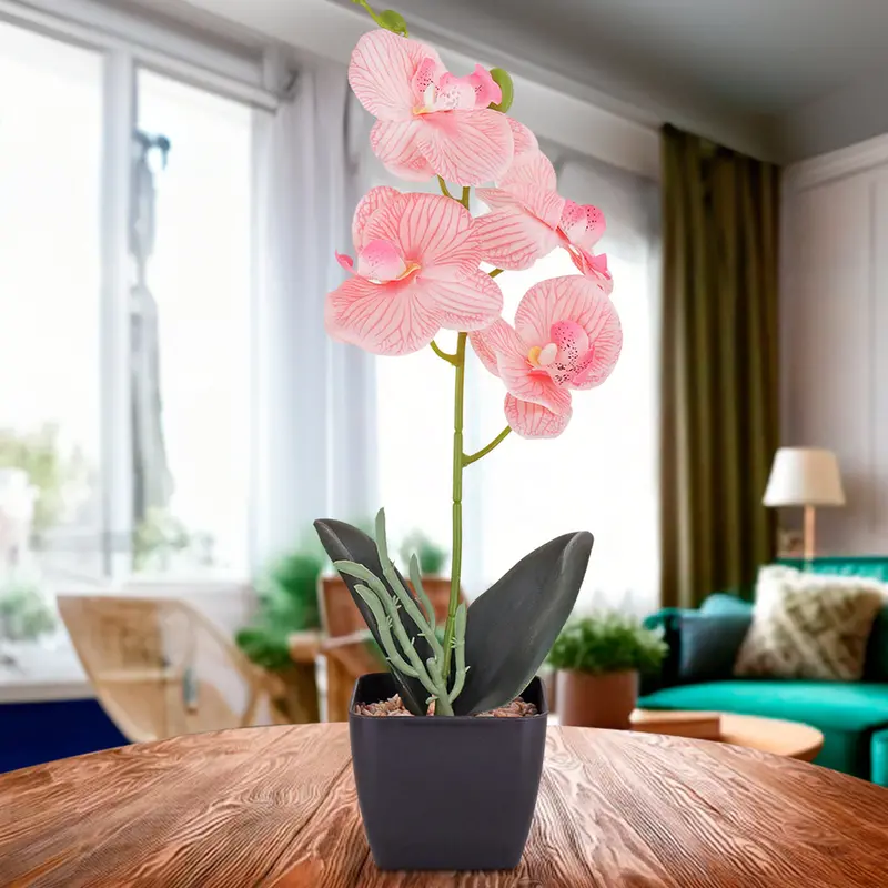 Maceta Clásica Con Orquídea Artificial, Color Rosa Claro 1
