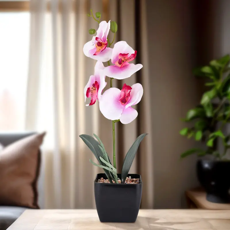 Maceta Clásica Con Orquídea Artificial, Color Rosa Con Blanco 1