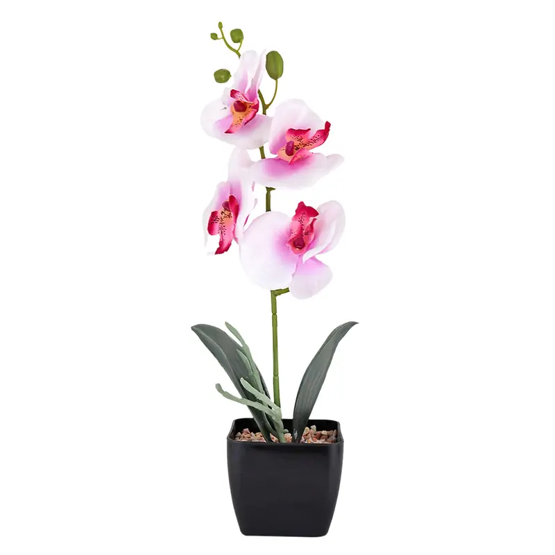 Maceta Clásica Con Orquídea Artificial, Color Rosa Con Blanco 2