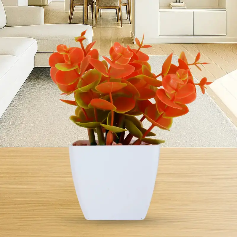 Maceta Color Blanco Con Flor Artificial Naranja 1
