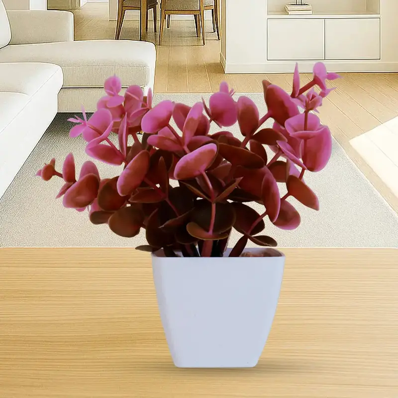 Maceta Color Blanco Con Flor Artificial Rosa 2