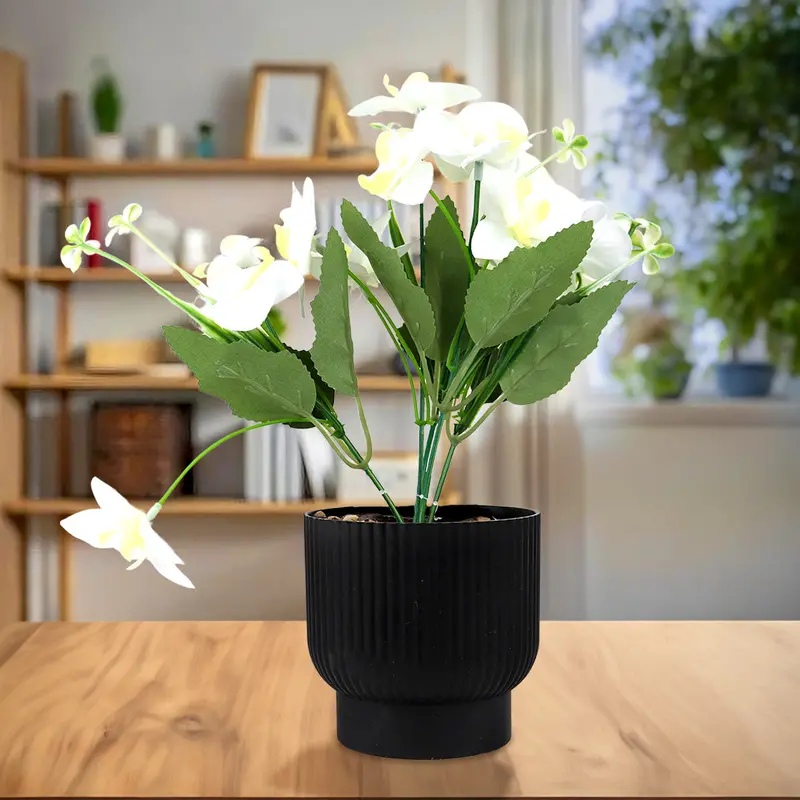 Maceta Con Flor Artificial, Color Blanco, 25 Cm 1