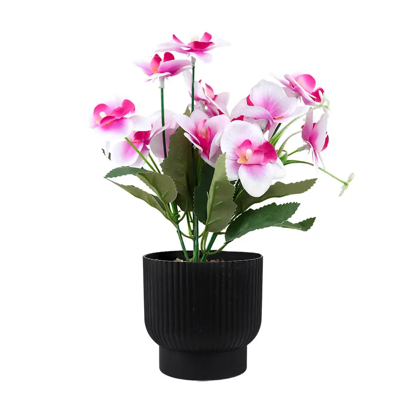Maceta Con Flor Artificial, Color Rosa Con Blanco, 25 Cm 2