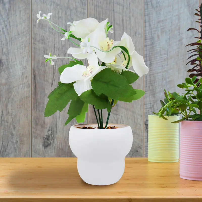 Maceta Con Orquídea Artificial, Color Blanco 1