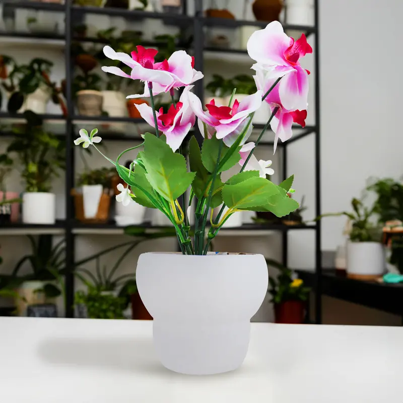 Maceta Con Orquídea Artificial, Color Blanco Y Rosa 1
