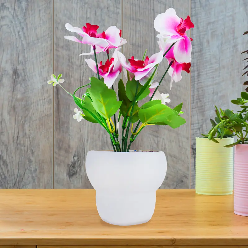 Maceta Con Orquídea Artificial, Color Blanco Y Rosa 2