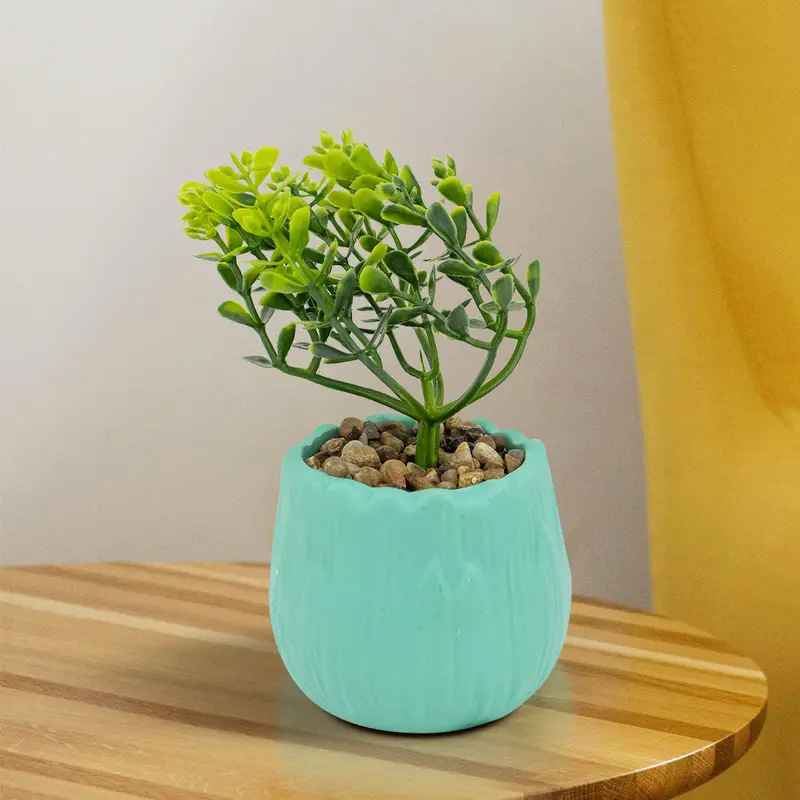 Maceta Con Planta Artificial Color Aqua 1