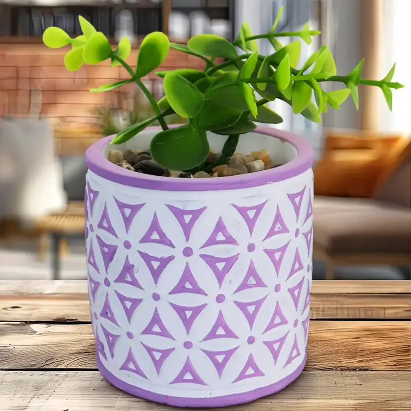 Maceta Con Planta Artificial, Diseño Color Morado 1