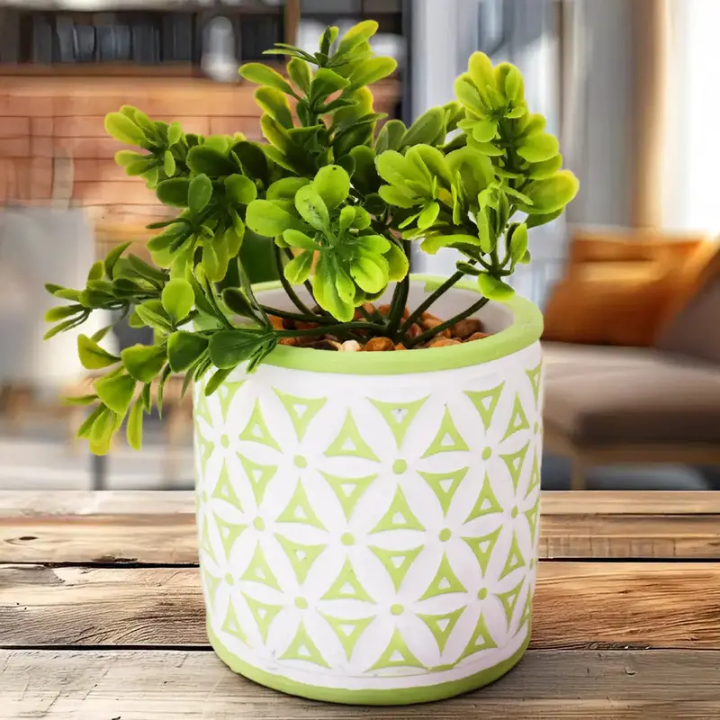 Maceta Con Planta Artificial, Diseño Color Verde 1