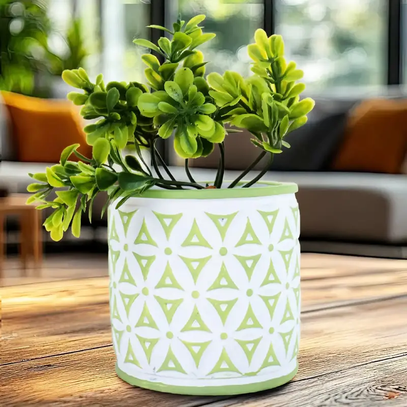 Maceta Con Planta Artificial, Diseño Color Verde 2