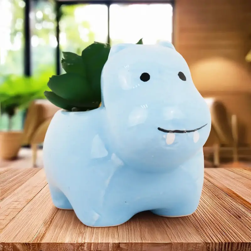 Maceta Con Planta Artificial, Diseño Hipopotamo 1