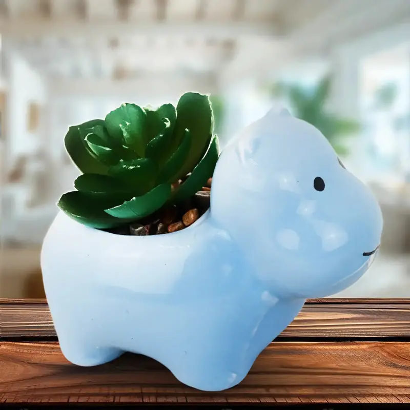 Maceta Con Planta Artificial, Diseño Hipopotamo 2