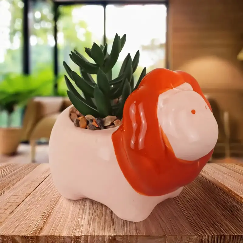 Maceta Con Planta Artificial, Diseño León 1