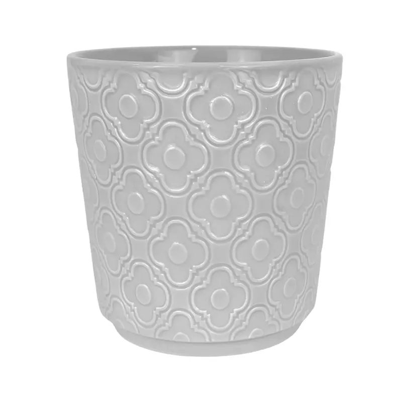 Maceta Con Textura Flor, Cerámica, Color Gris 2