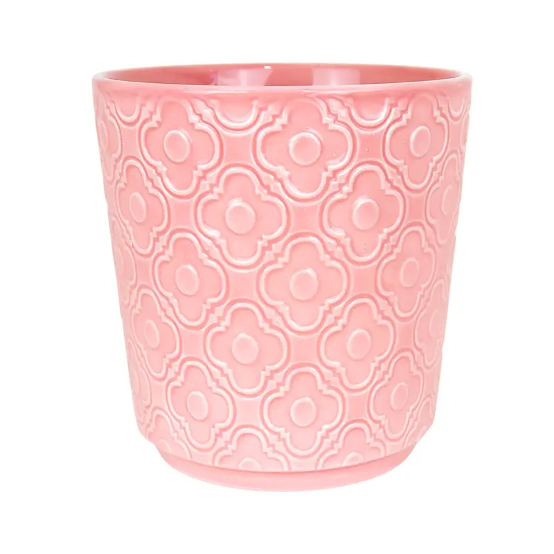 Maceta Con Textura Flor, Cerámica, Color Rosa 2