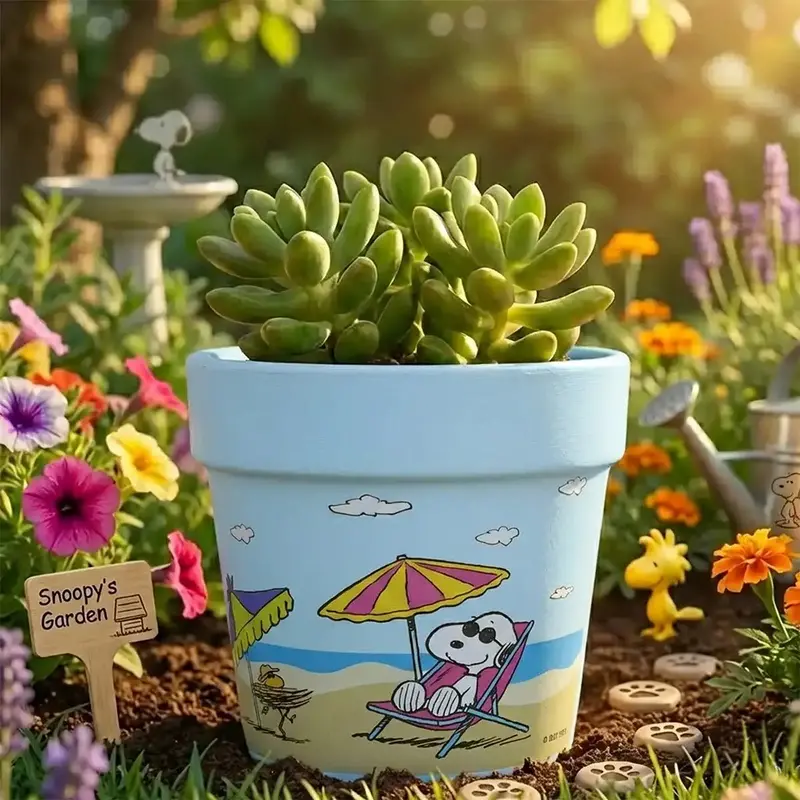 Maceta De Cerámica, Peanuts. Color Azul Claro 2