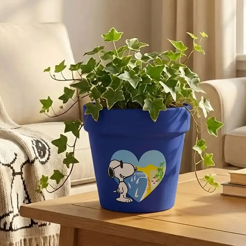 Maceta De Cerámica, Peanuts. Color Azul Fuerte 1
