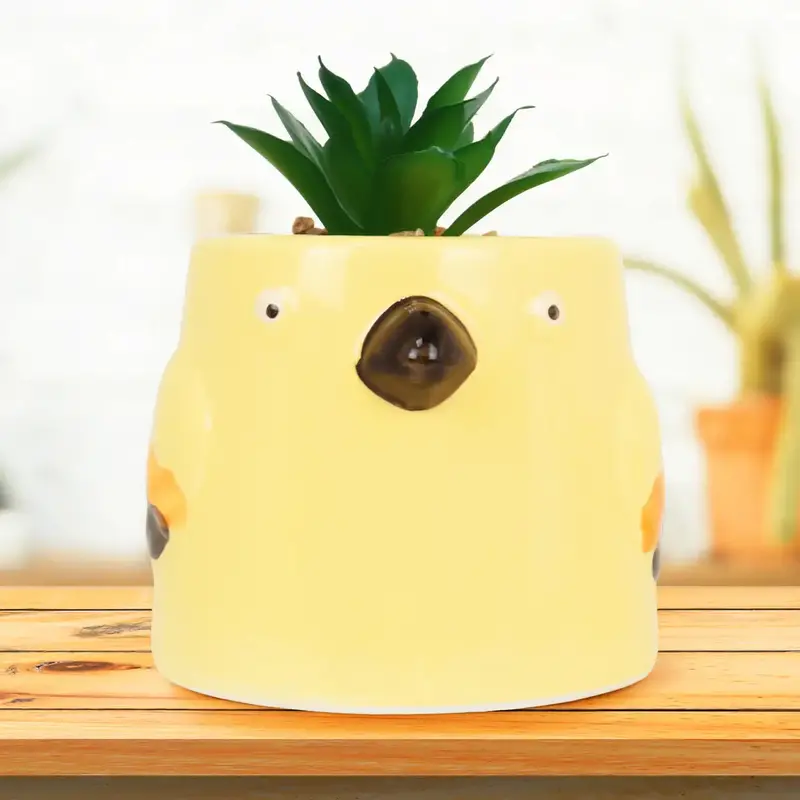 Maceta De Pájaro Con Mini Planta Artificial, Color Amarillo 1