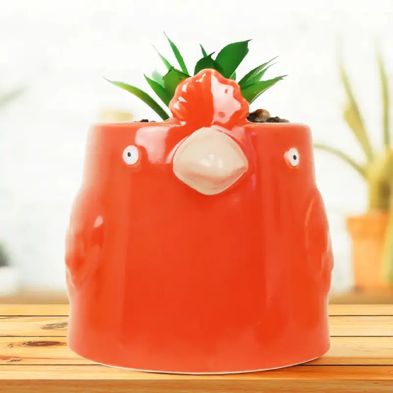 Maceta De Pã¡Jaro Con Mini Planta Artificial, Color Naranja 1