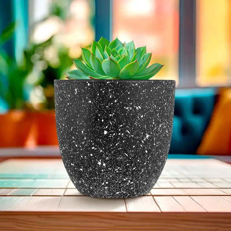 Maceta De Plástico, Diseño Puntos, Color Negro, 14X13 Cm 2